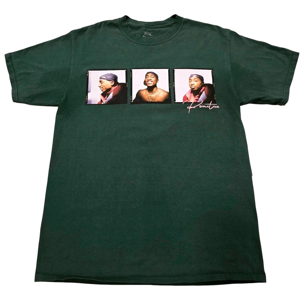 Primitive x 2Pac Tupac Shakur Shirt Medium Green Loud As Ever Graphic Tee Men's